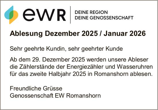 Genossenschaft EW Romanshorn, Ablesung Dezember 2025/Januar 2026
