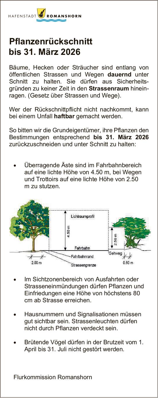 Sonstiges, Hafenstadt Romanshorn, Pflanzenrückschnitt bis 31. März 2026