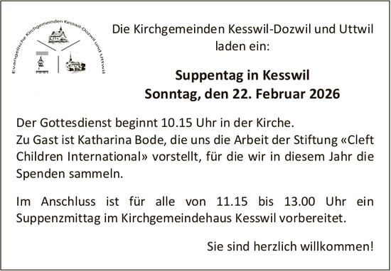 Suppentag in Kesswil, 22. Februar, Kirchgemeindehaus Kesswil