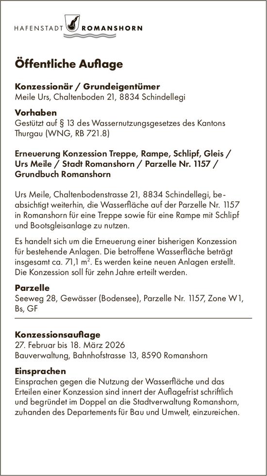 Sonstiges, Schindellegi - Hafenstadt Romanshorn, Öffentliche Auflage