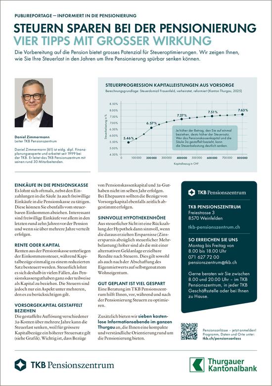 TKB Pensionszentrum, Weinfelden - STEUERN SPAREN BEI DER PENSIONIERUNG