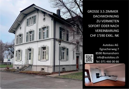 GROSSE 3.5 ZIMMER DACHWOHNUNG, 3½ Zimmer-Wohnung, Romanshorn, zu vermieten