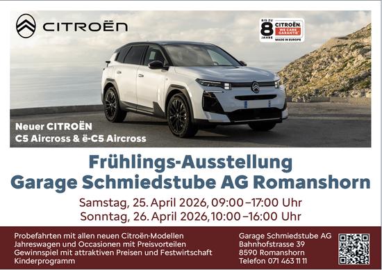 Frühlings-Ausstellung, 25.–26. April, Garage Schmiedstube AG Romanshorn