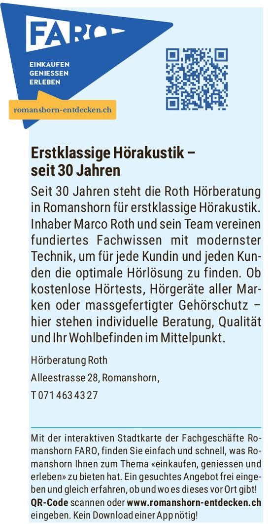 Hörberatung Roth, Romanshorn - Erstklassige Hörakustik – seit 30 Jahren