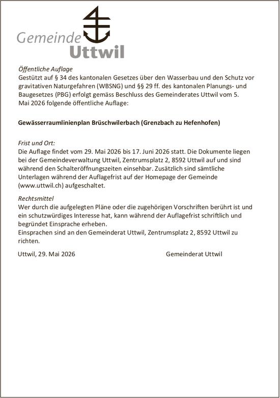 Gemeinde, Gemeinde Uttwil, Öffentliche Auflage