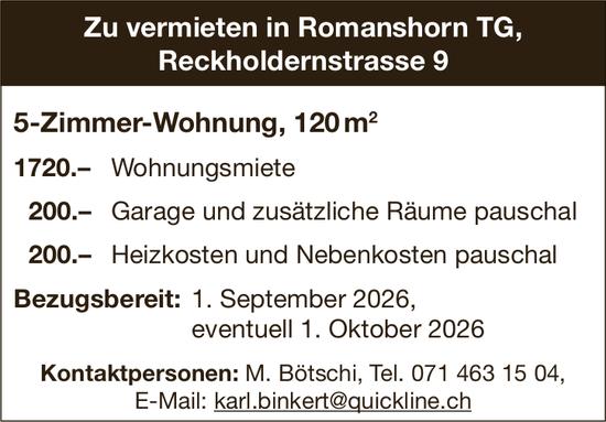 5-Zimmer-Wohnung, 120 m², Romanshorn, zu vermieten