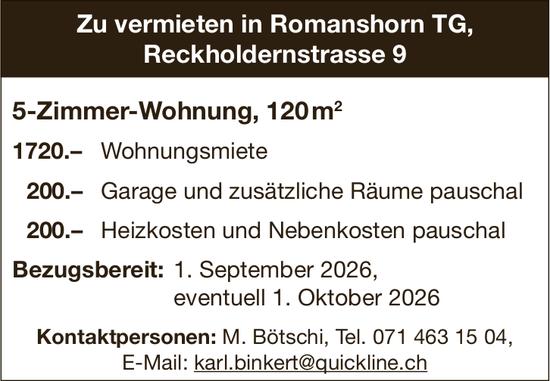 5-Zimmer-Wohnung, 120 m², Romanshorn, zu vermieten