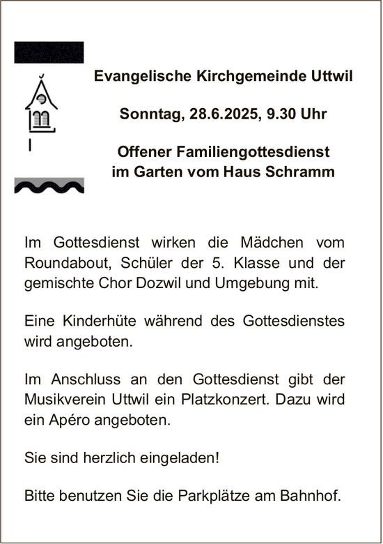 Offener Familiengottesdienst, 28. Juni, Garten vom Haus Schramm