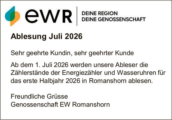Genossenschaft EW Romanshorn, Ablesung Juli 2026