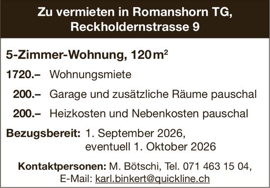 5-Zimmer-Wohnung, 120 m², Romanshorn, zu vermieten