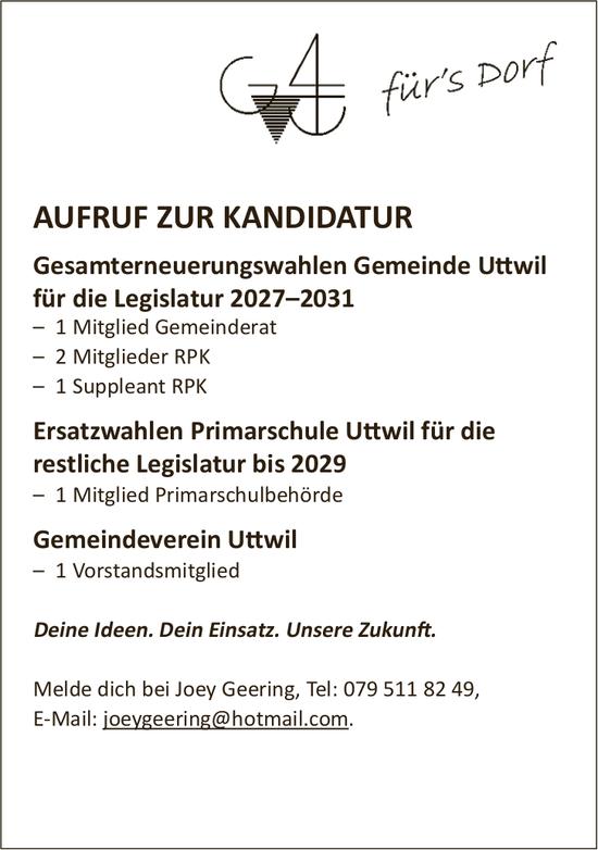 Gemeindeverein Uttwil, Aufruf zur Kandidatur