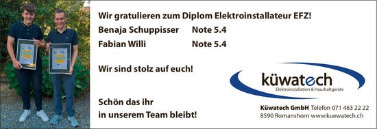 Küwatech GmbH, Romanshorn - Wir gratulieren zum Diplom Elektroinstallateur EFZ!
