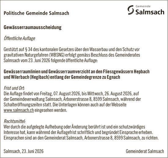 Sonstiges, Gemeinde Salmsach, Gewässerraumausscheidung