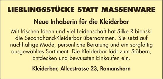 Kleiderbar, Romanshorn - LIEBLINGSSTÜCKE STATT MASSENWARE: Neue Inhaberin für die Kleiderbar