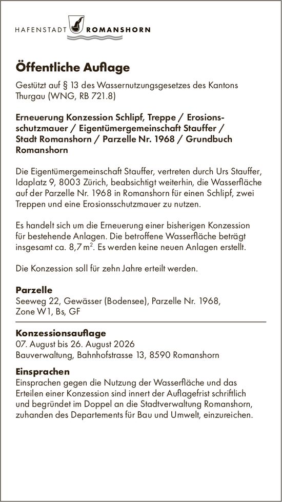 Sonstiges, Hafenstadt Romanshorn, Erneuerung Konzession Schlipf, Treppe