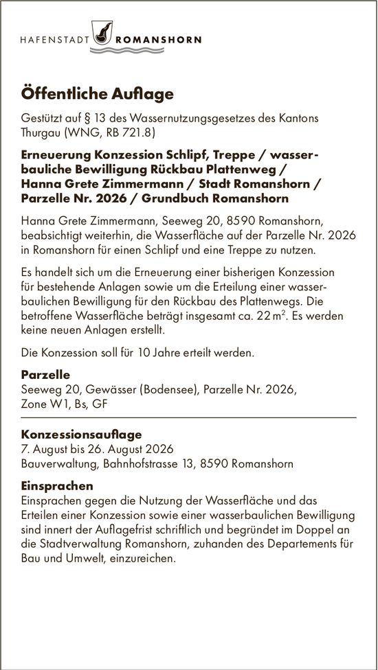 Sonstiges, Hafenstadt Romanshorn, Öffentliche Auflage