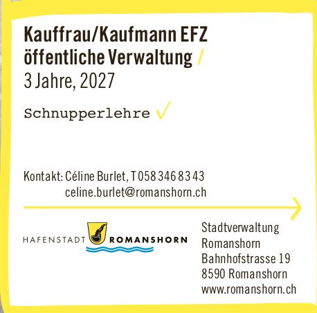 Stadtverwaltung Romanshorn, Kauffrau/Kaufmann EFZ öffentliche Verwaltung