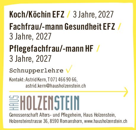 Haus Holzenstein, Romanshorn - Koch/Köchin EFZ