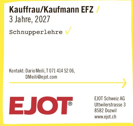 EJOT Schweiz AG, Dozwil - Kauffrau/Kaufmann EFZ
