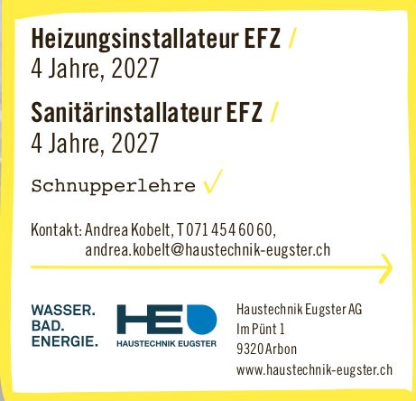 Haustechnik Eugster AG, Arbon - Heizungsinstallateur EFZ / Sanitärinstallateur EFZ