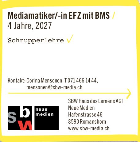 SBW Haus Lernens AG, Romanshorn - Mediamatiker/-in EFZ mit BMS / 4 Jahre, 2027