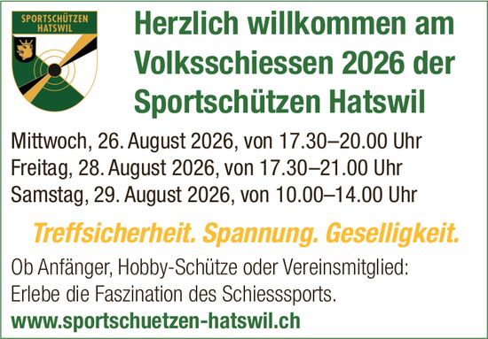 Volksschiessen 2026 der Sportschützen Hatswil, 26. - 29. August