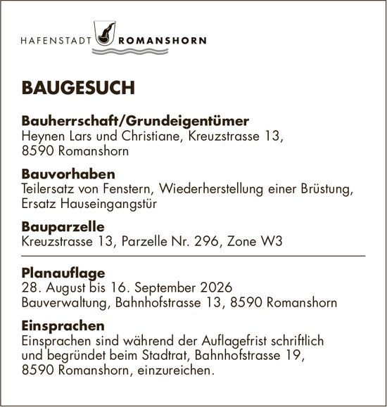Baugesuche, HAFENSTADT ROMANSHORN, Bauherrschaft/Grundeigentümer