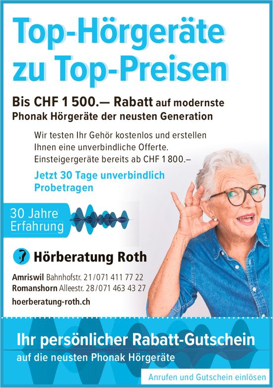 Hörberatung Roth, Amriswil - Top-Hörgeräte zu Top-Preisen