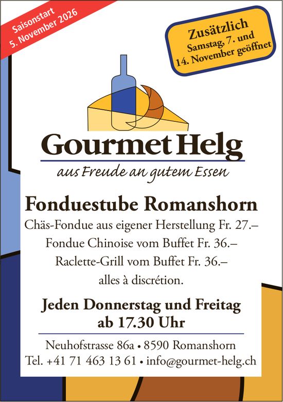 Gourmet Helg, Fonduestube Romanshorn