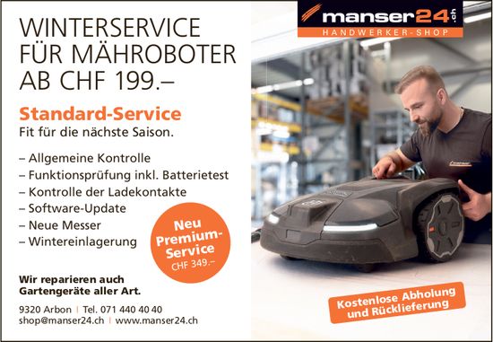 manser24.ch, WINTERSERVICE FÜR MÄHROBOTER AB CHF 199.–