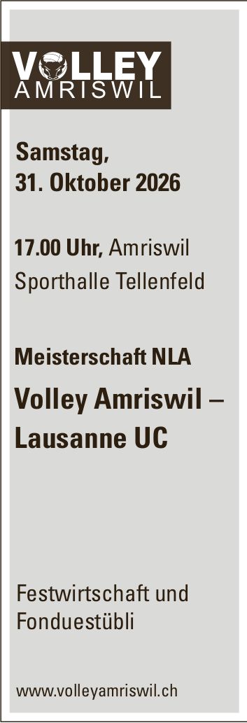Meisterschaft NLA: Volley Amriswil–Lausanne UC, 31. Oktober, Sporthalle Tellenfeld