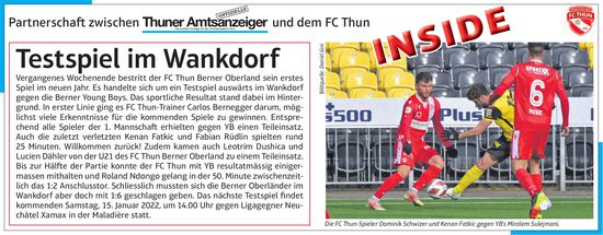 Thuner Amtsanzeiger / FC Thun, Inside: Testspiel im Wankdorf