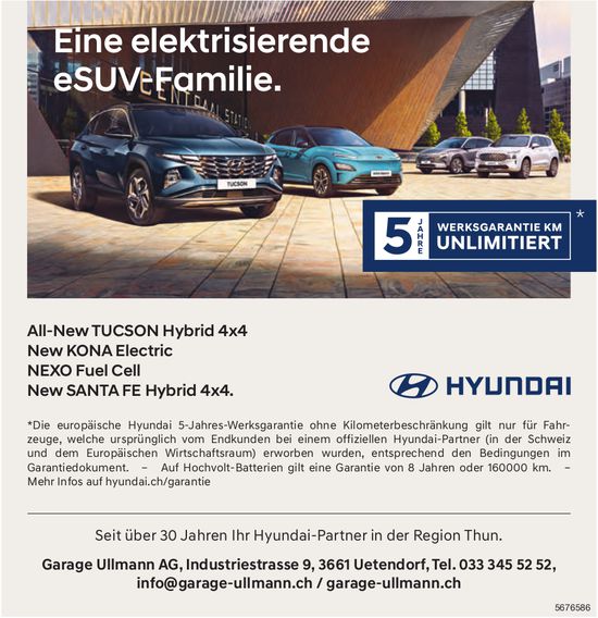 Garage Ullmann AG, Uetendorf - Hyundai: Eine elektrisierende eSUV-Familie.