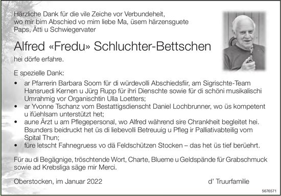 Schluchter-Bettschen Alfred «Fredu», im Januar 2022 / DS
