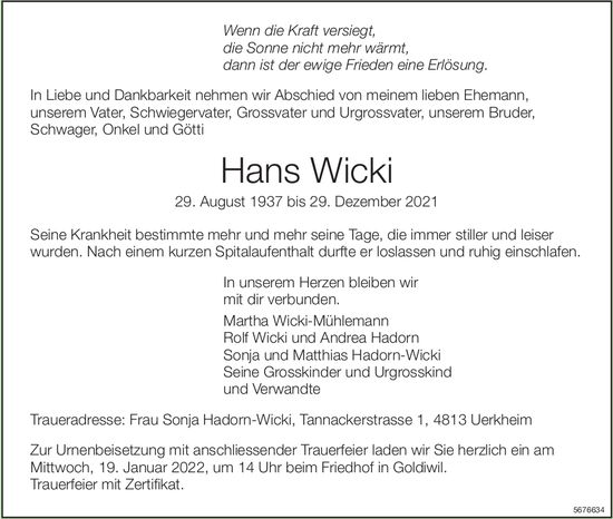 Wicki Hans, Dezember 2021 / TA