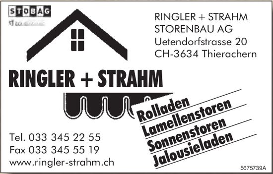 Ringler + Strahm Storenbau AG, Thierachern - Rolladen, Lamellenstoren,  Sonnenstoren & Jalousieladen