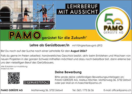 Lehre als Gerüstbauer/in, PAMO GERÜSTE AG, Zetzwil, Gesucht