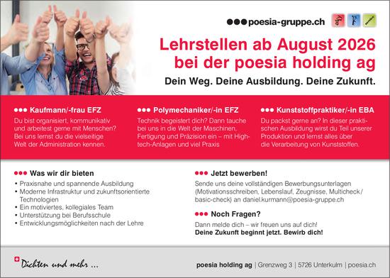 Lehrstellen ab August 2026, poesia holding ag, Unterkulm, Gesucht