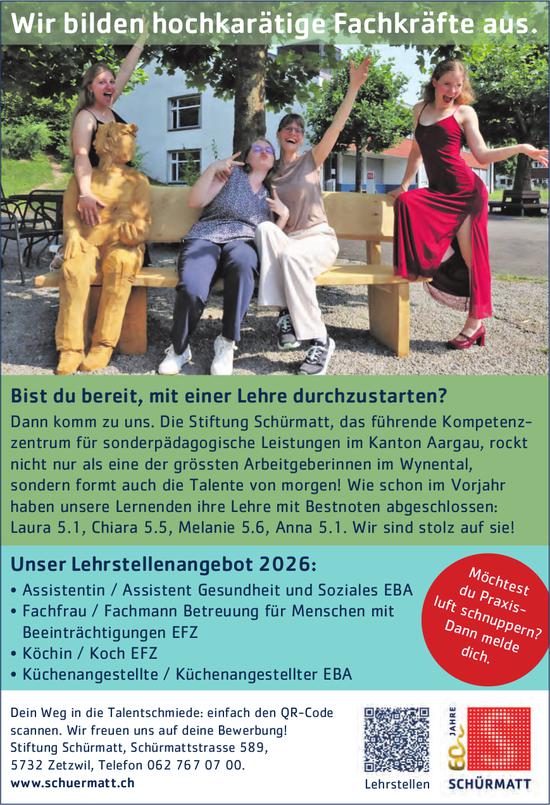 Unser Lehrstellenangebot 2026, Stiftung Schürmatt, Zetzwil