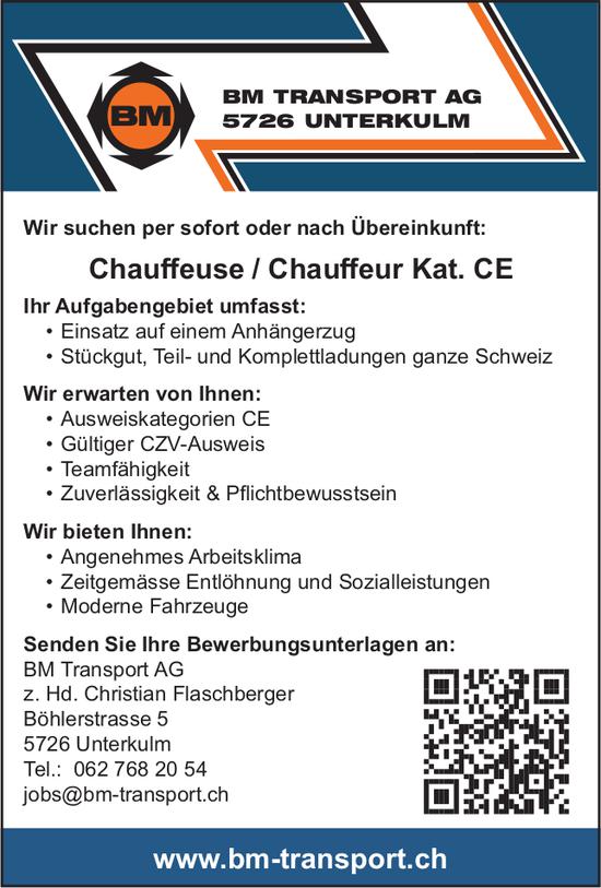 Chauffeuse / Chauffeur Kat. CE, BM Transport AG, Unterkulm, Gesucht