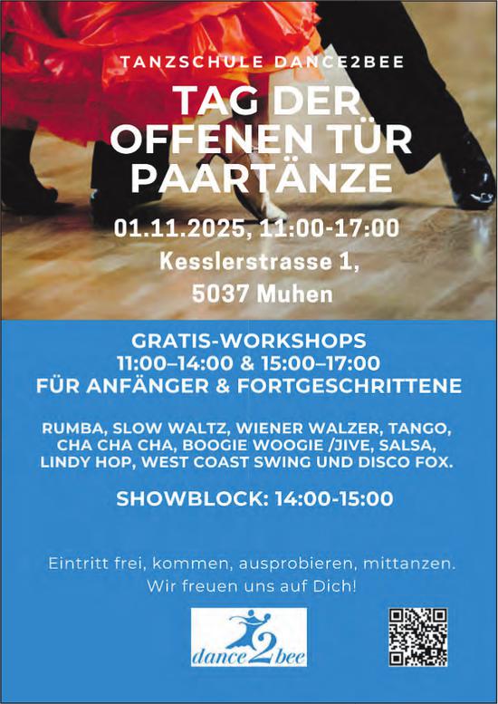 Tag der offenen Tür Paartänze, 1. November, Tanzschule Dance2bee, Muhen