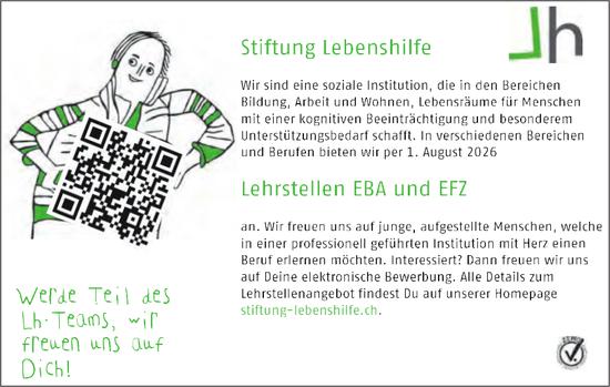 Lehrstellen EBA und EFZ, Stiftung Lebenshilfe