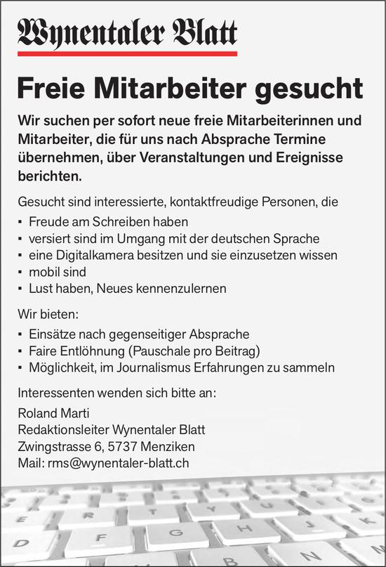 Freie Mitarbeiter gesucht, Wynentaler Blatt, Menziken, gesucht