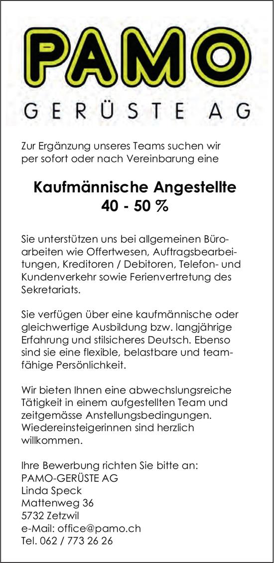 Kaufmännische Angestellte 40 - 50 %, PAMO-GERÜSTE AG, Zetzwil, Gesucht