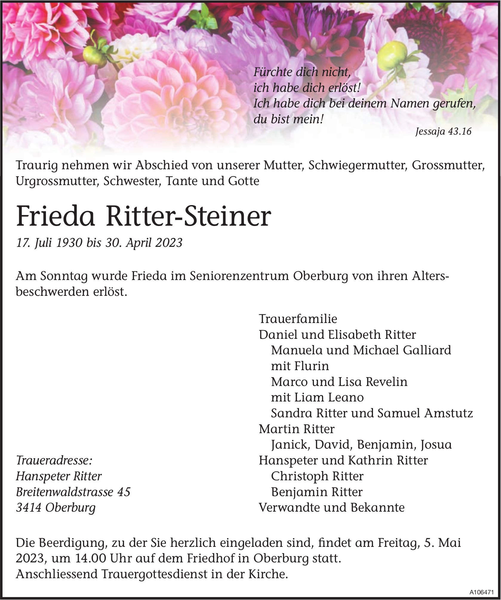 Frieda Ritter-Steiner, April 2023 / TA