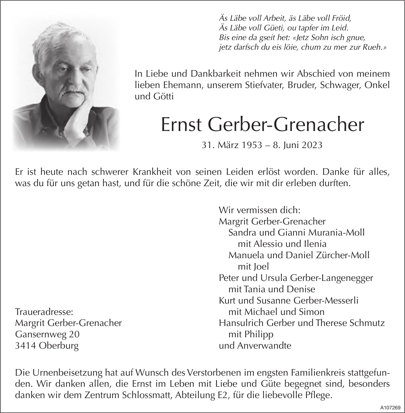 Ernst Gerber-Grenacher, Juni 2023 / TA