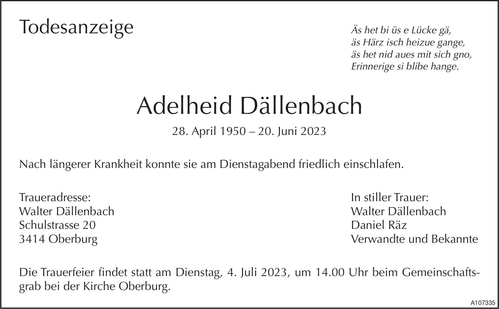 Adelheid Dällenbach, Juni 2023 / TA