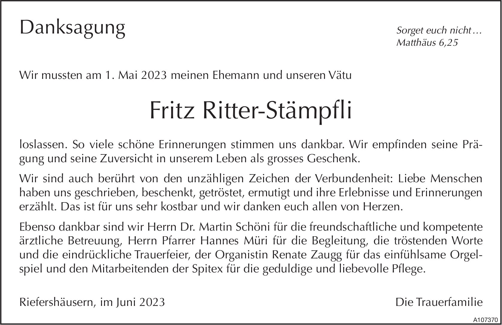 Fritz Ritter-Stämpfli, im Juni 2023 / DS