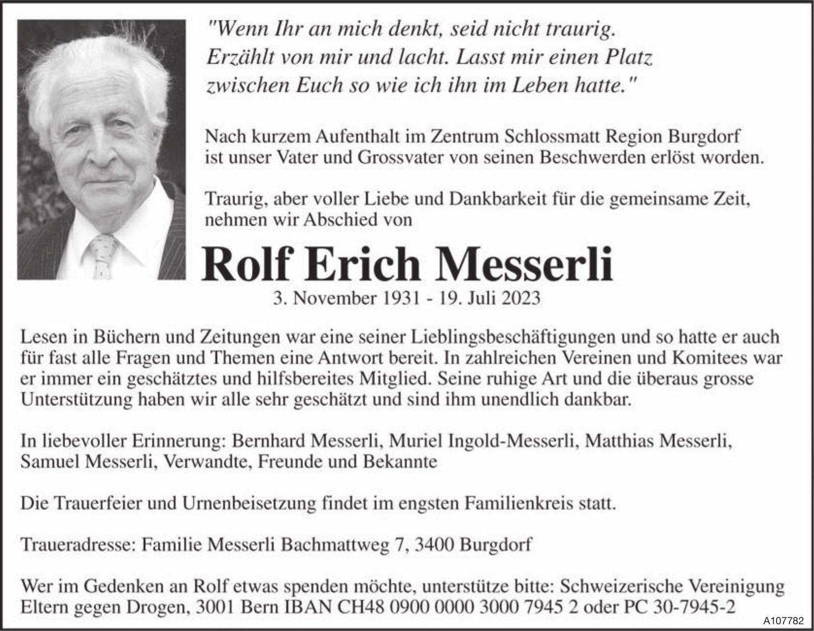 Rolf Erich Messerli, Juli 2023 / TA