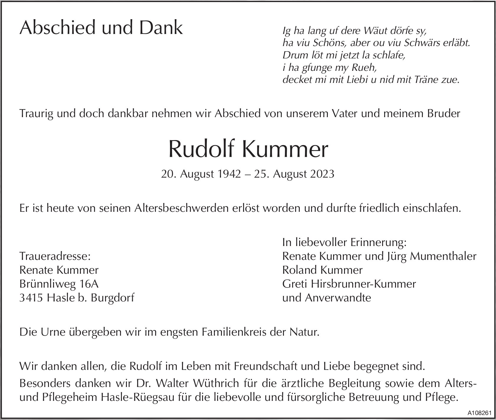 Rudolf Kummer, August 2023 / TA + DS